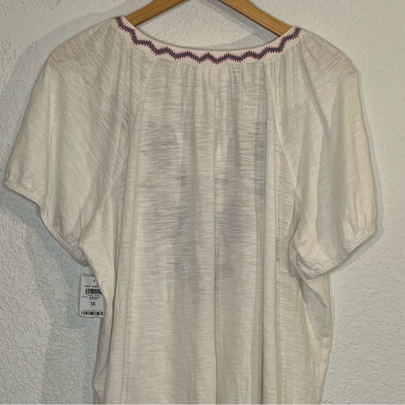 NWT Style&Co boho balloon sleeve embroidered lightweight peasant top Gypsy Cotto - Picture 4 of 7